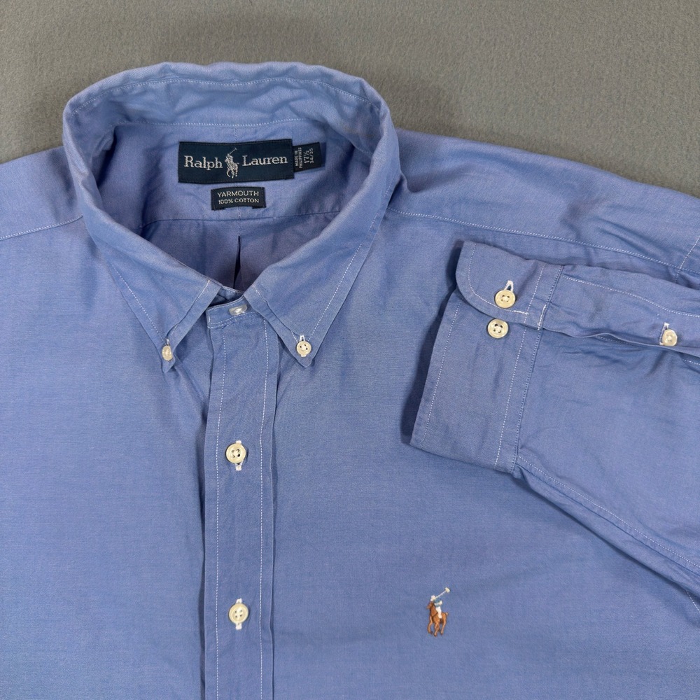 Ralph Lauren Yarmouth Mens 17.5 34/35 Blue Oxford Cotton Button Down Shirt